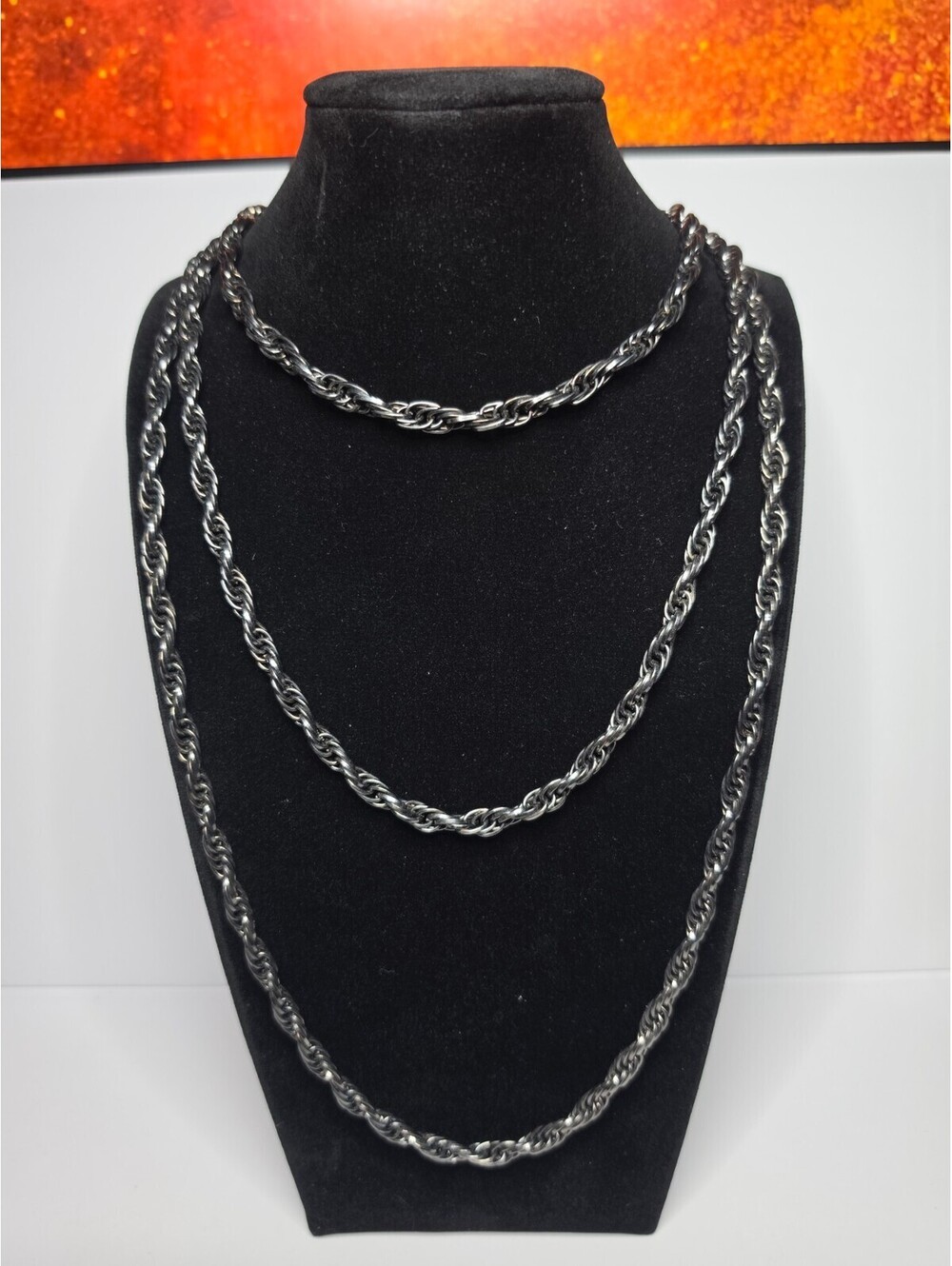 Silver Tone Twisted Rope Chain Layering Necklace Lot Stack 40"